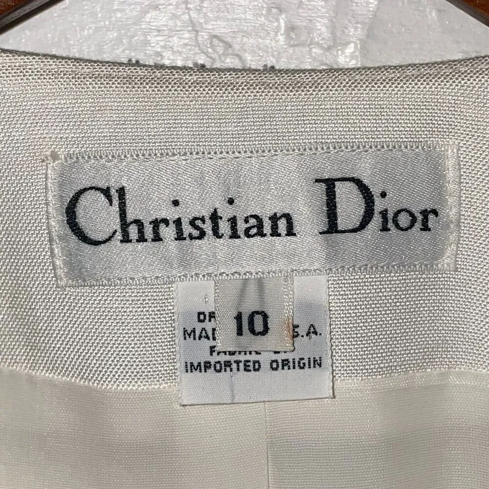 Vintage Christian Dior Blazer Cream Navy Button Minimalist 90s Jacket Size 10